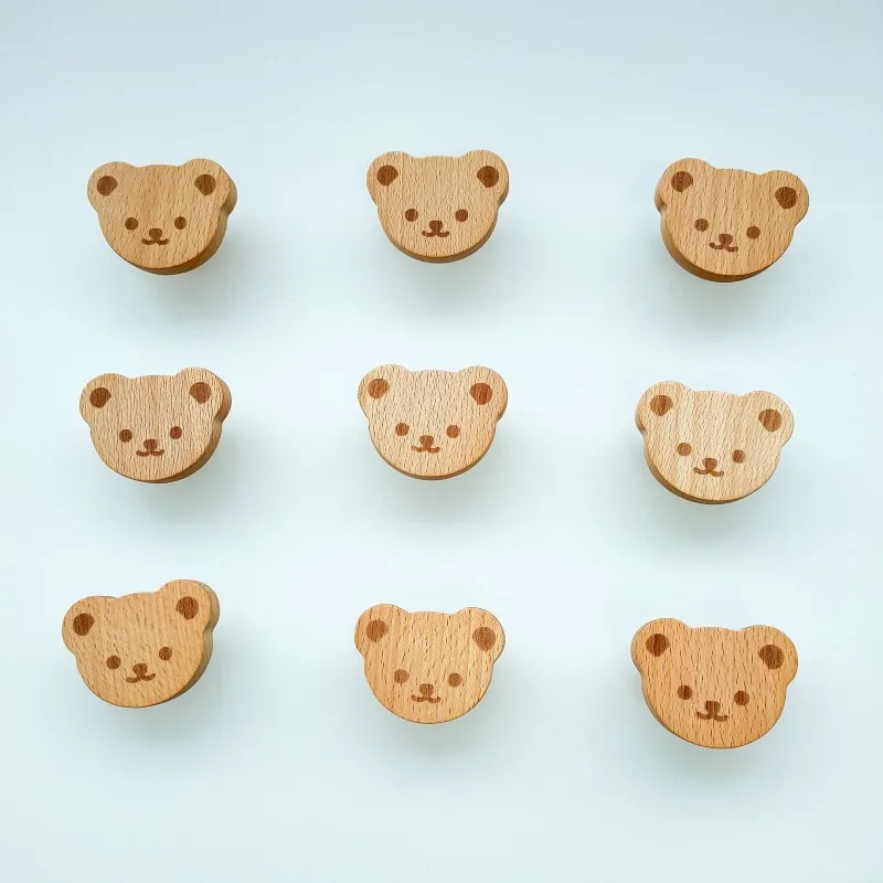 Nordic Cute Bear Wood Kitchen Cabinet Handles Wooden Wardrobe Knobs Drawer Pulls Cupboard Handles Furniture Accessories Hardware