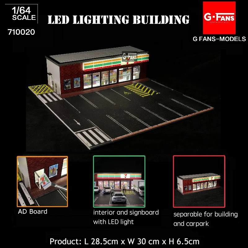 

G-FANS Assemble Diorama 1:64 USB LED Lighting Parking Lot Model Car Garage Statuion- 711 Version