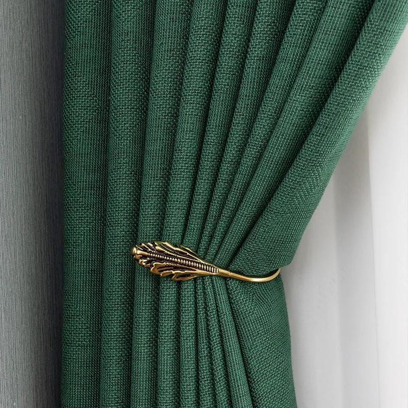 Dark Green Super Thick Cotton Linen Blackout Curtain for Living Room Bedroom Balcony French Window Partition Curtain Finished