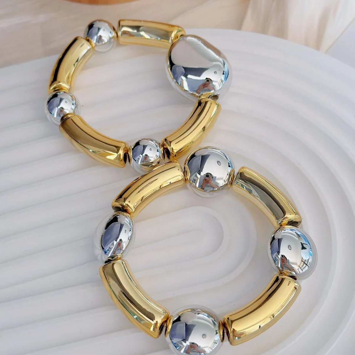 Metal Glossy Irregular Chunky Elastic Bracelets for Women Men European And American Style Personality Daily Jewelry Accessories