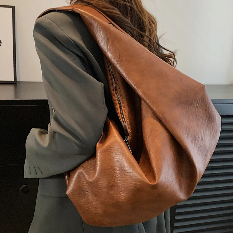 Big Brown Tote Bags for Women Large Hobo Shopper Bag Roomy Handbag Quality Soft Leather Shoulder Bag Ladies Travel Portable Bag