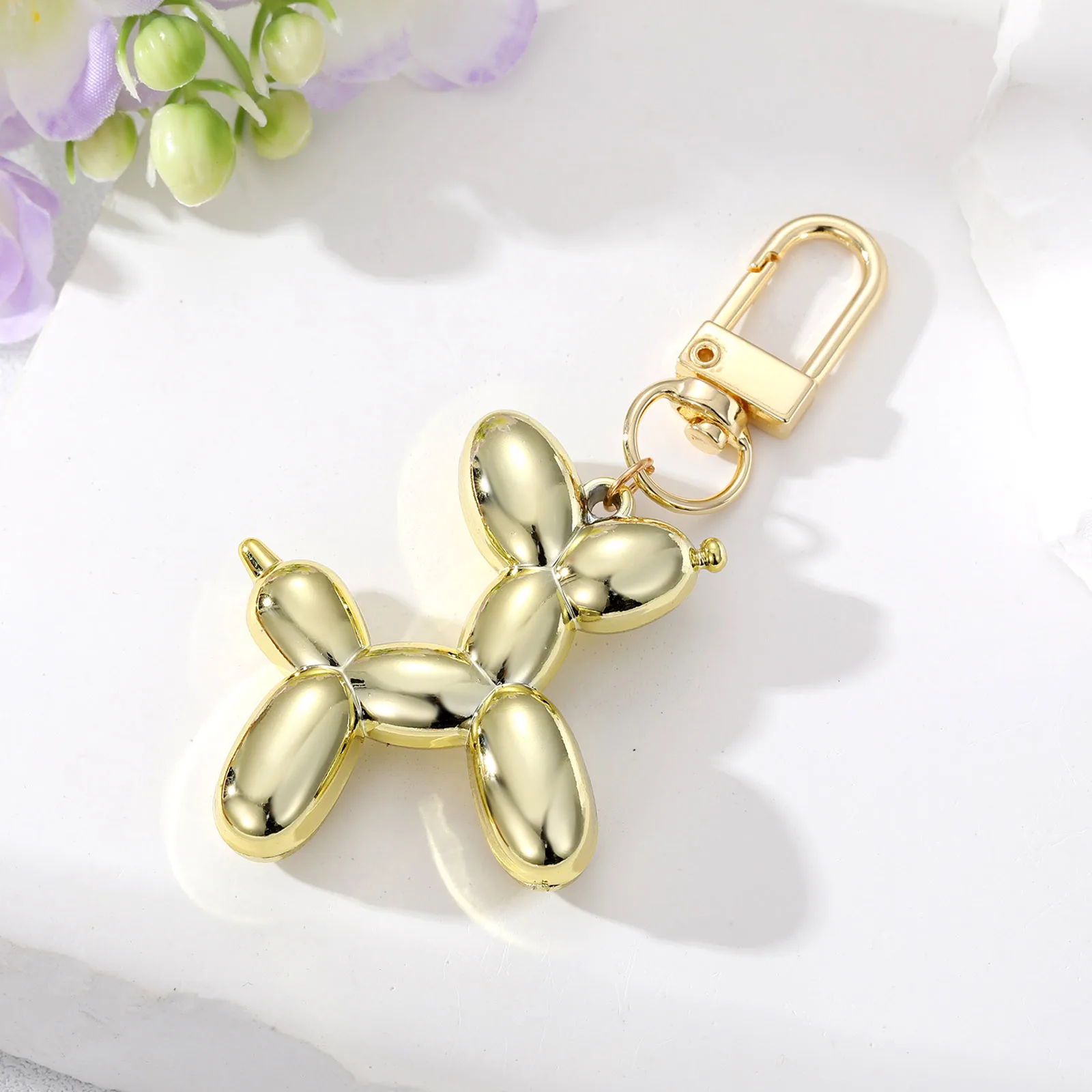 Fashion Multicolor Resin Balloon Dog Animal Laser Keychains Gold Color Metal Keyring Couple Key Ring Bag Jewelry 7cm x 4cm,1PC