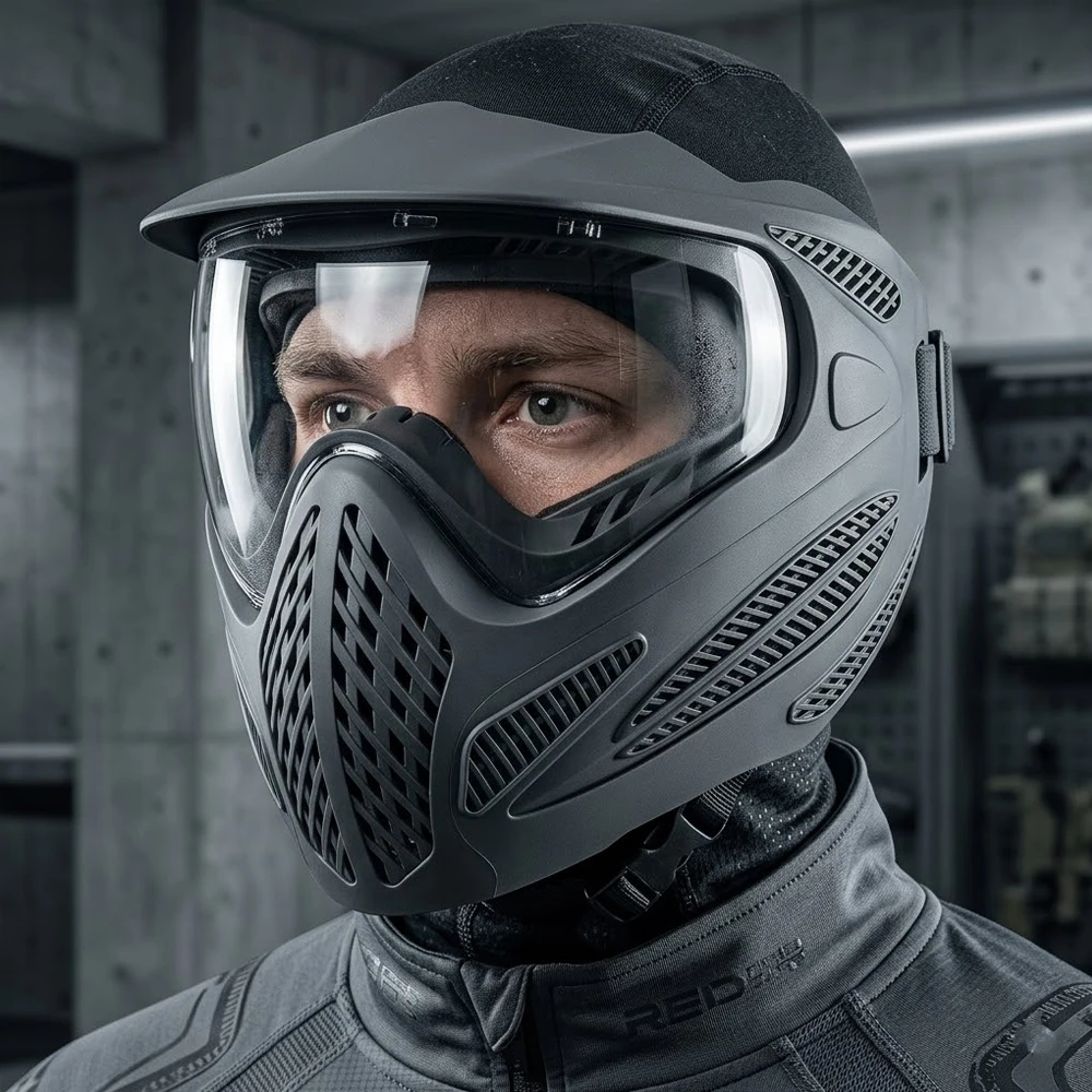 Outdoor Tactical Half Face Mask with Anti-Fog Thick Lens, Paintball Protective War Game Mask, Airsoft Combat Face Shield