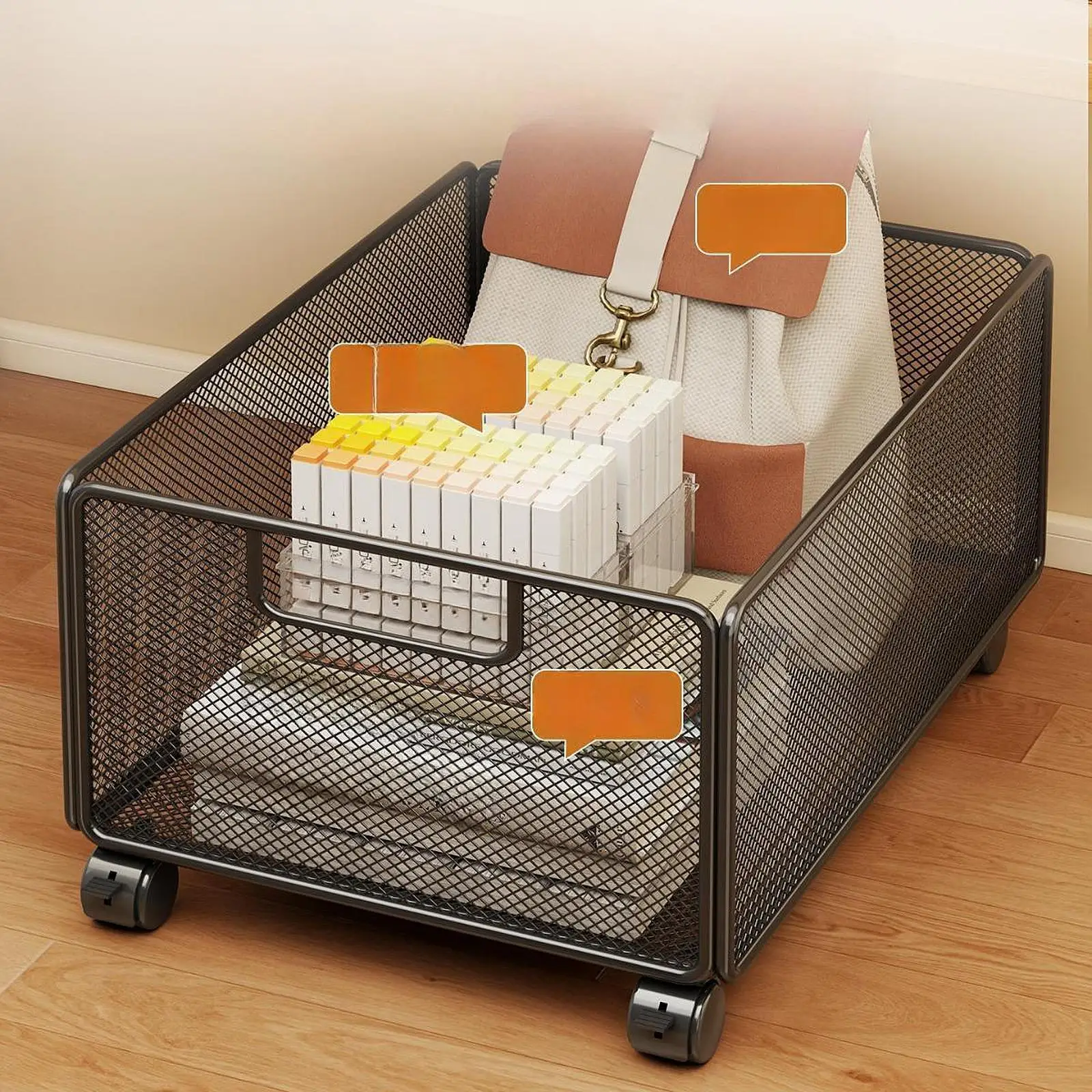 Under Desk File Organizer Mesh Storage Box Heavy Duty Mobile Cart for Home Office Classroom Organization