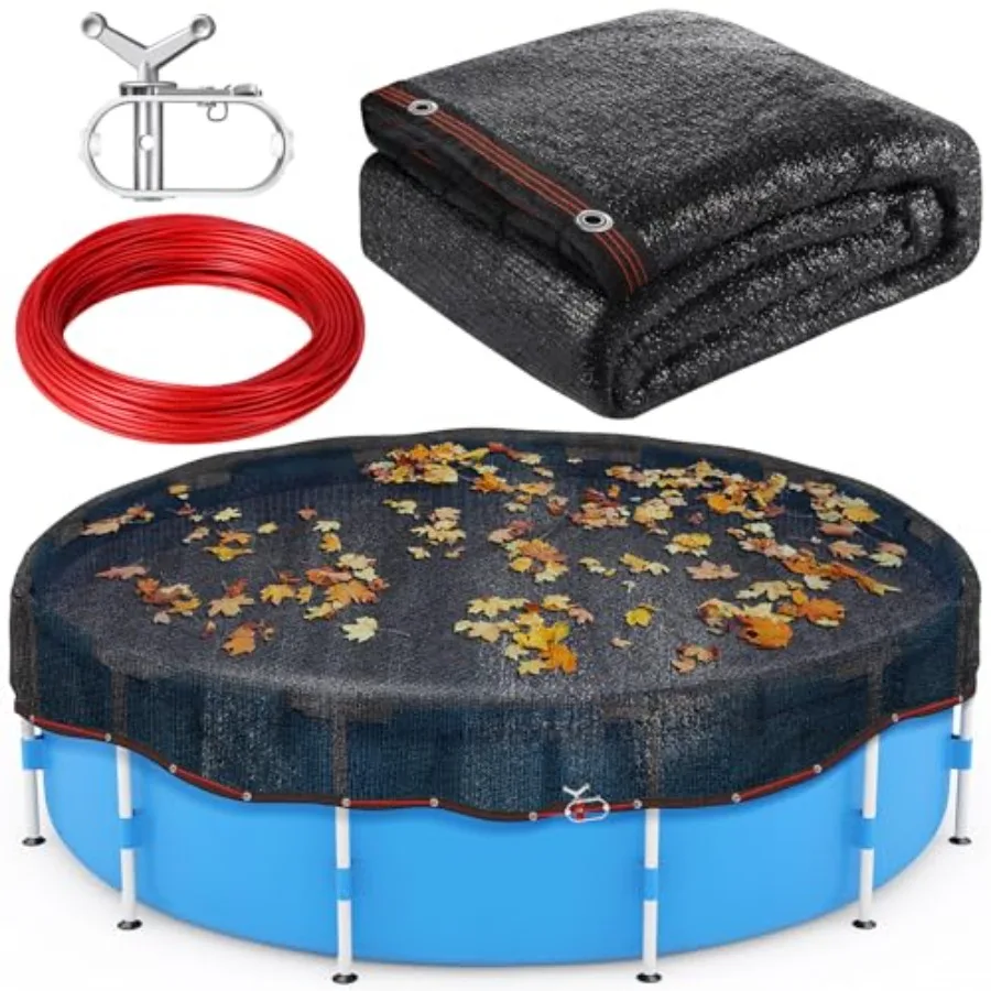 

Above Ground Pool Leaf Cover for 24 Ft Round Pools, Durable Black Safety Screen Mesh Tarp with Winch Cable, Heavy-Duty Debris P