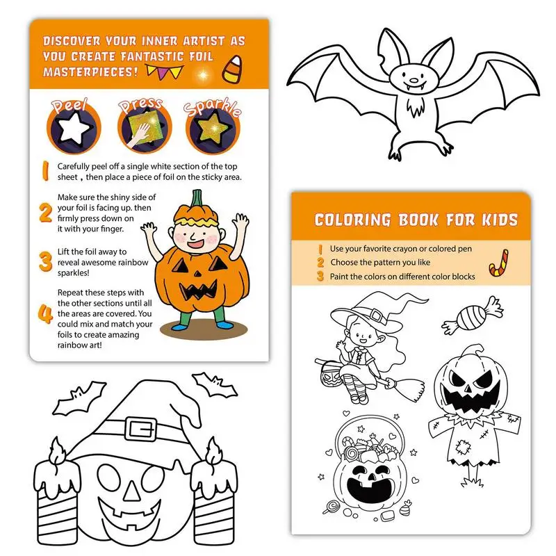 Libro de colorear de Halloween para niños, libro de colorear de papel de aluminio, libro de manualidades de arte para niños con 80 suministros de Arte de papel de aluminio