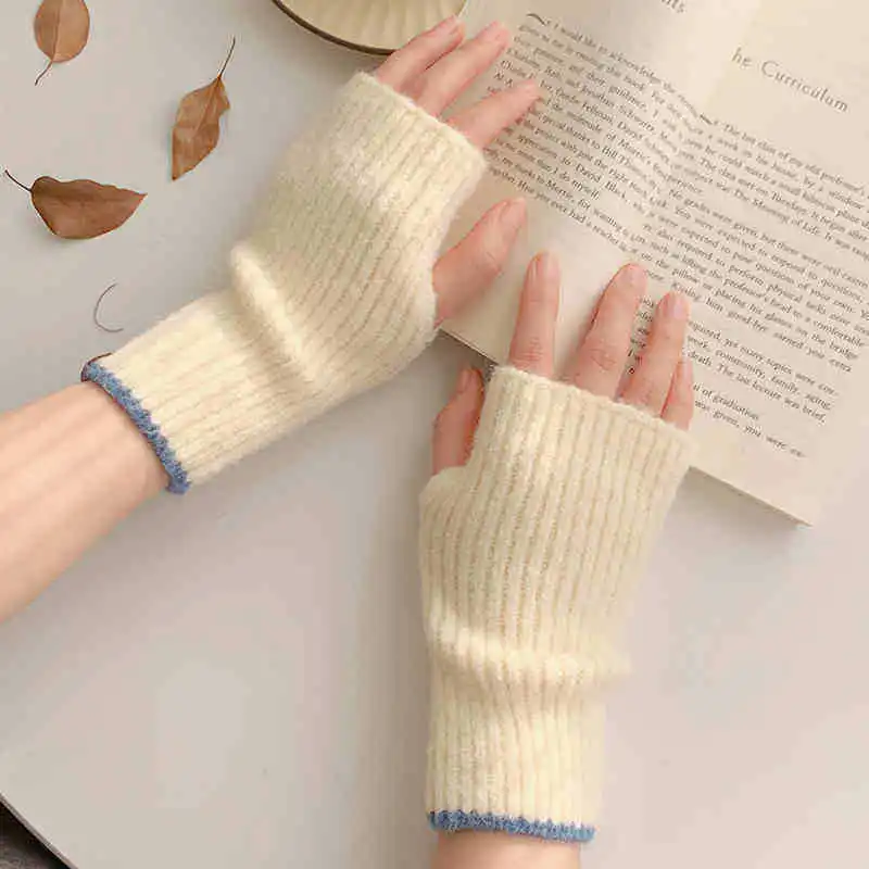 Women's Knit Gloves for Winter, Touchscreen-Compatible, Half-Finger, Cycling Knit, Warm, Fingerless, Anti-Cold and Wind Gloves