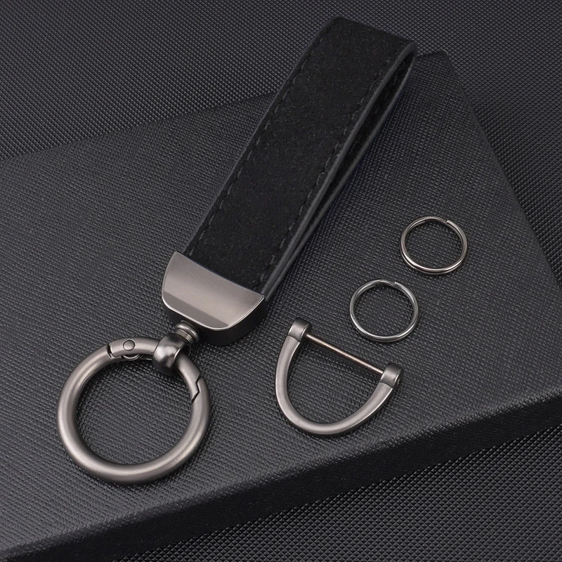 Solid Color Keychain Suede Leather Car Business Metal Keyring Head Multi-color Optional Key Buckle Ring Chain Gift Accessories 3