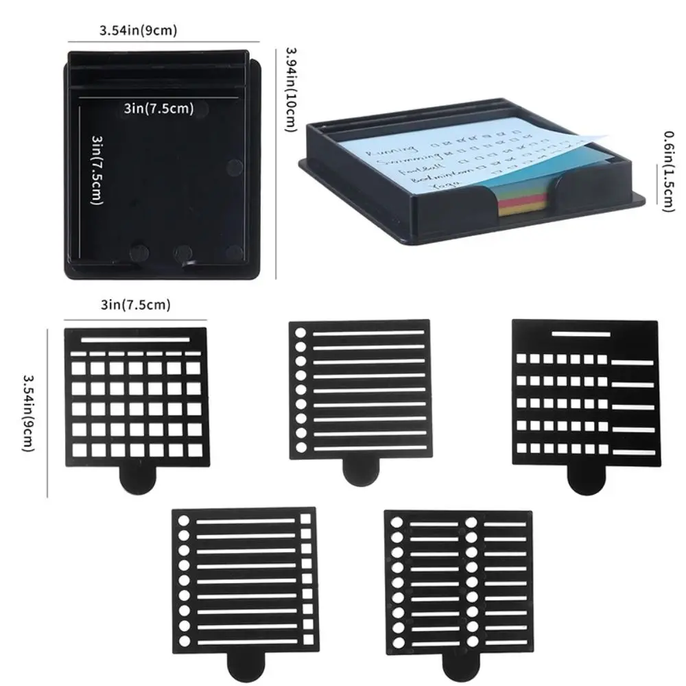 5IN1 Sticky Note Holder Set with Template Multi Purpose Sticky Note Stencil Note Organizer Storage Tool Notepad Dispenser Desk