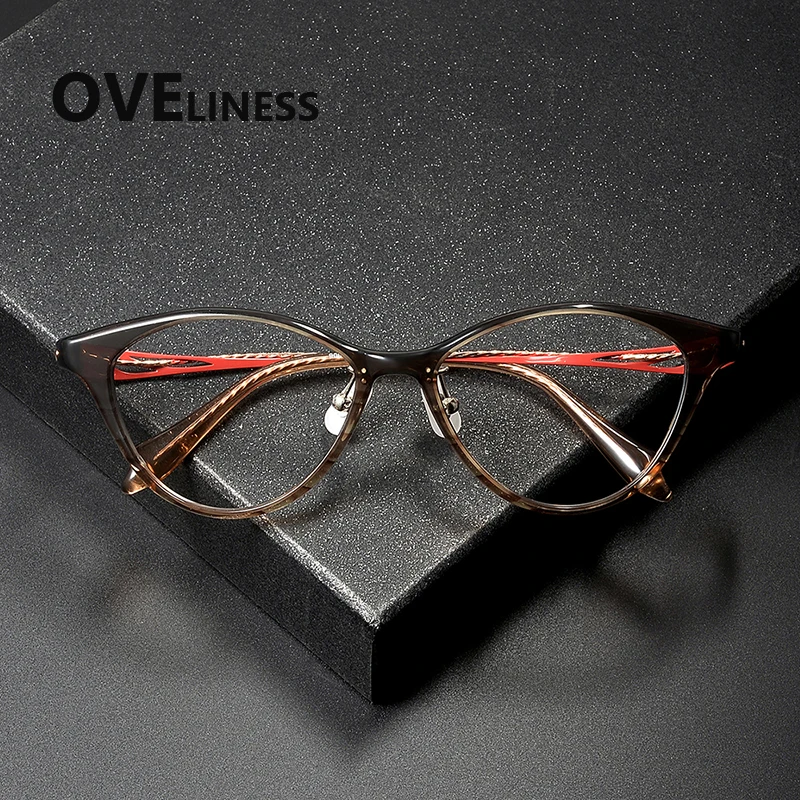 2027 Acetate titanium Eyeglasses Frames for Women New Cat Eye Brand Design Glasses frame Fashion Eyewear Spectacles