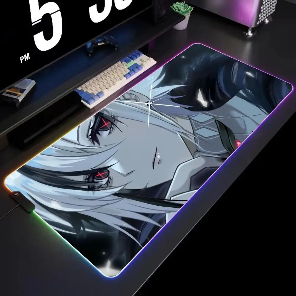 

Коврик для мыши Arlecchino Genshin, игровой RGB-коврик для стола, светодиодный коврик для мыши с подсветкой, игровые аксессуары, большой коврик для мыши