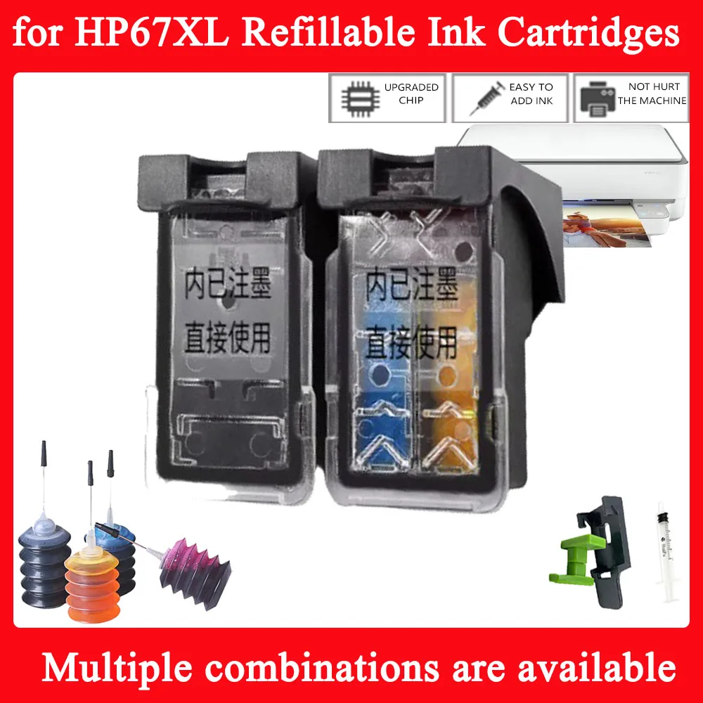 

Для картриджей HP67XL многоразового использования, совместимых с принтерами HP Deskjet plus 1225 2732 2752 2755 4140 4152 4155 4158 для hp67 XL