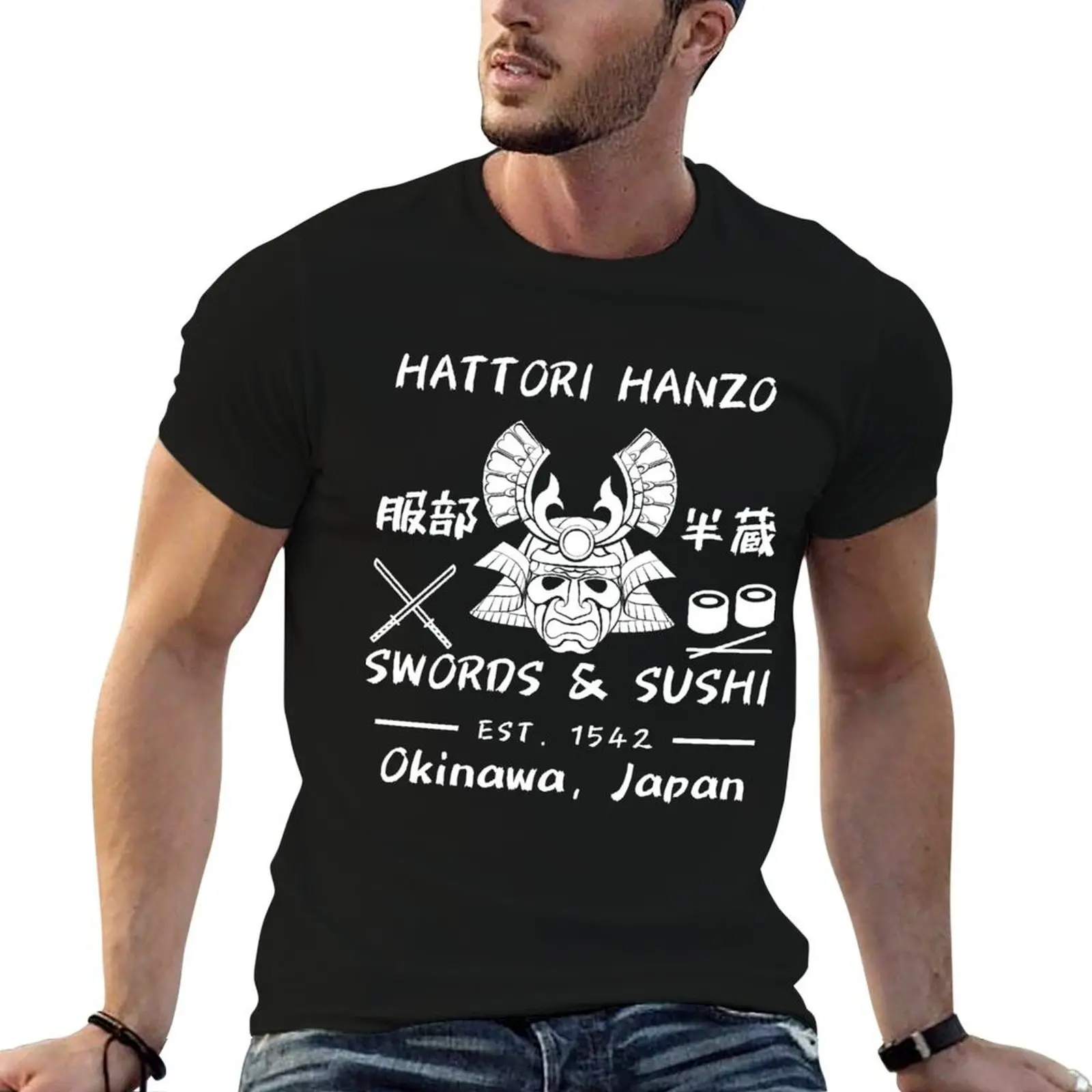

Hattori Hanzo Swords & Sushi Est. 1542 Okinawa, Japan T-Shirt man graphic t shirt t shirts for man pack cotton T-Shirt