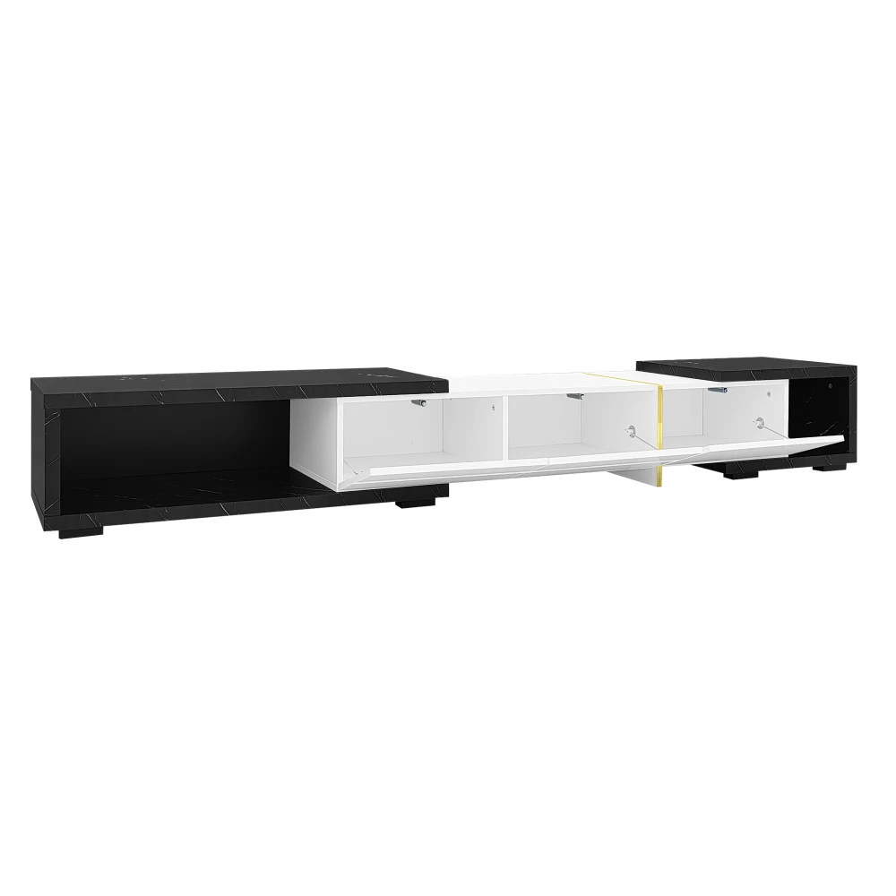 Moderner TV-Schrank mit variabler Länge (140–260 cm), drehbarer Funktion, weißes Hochglanz-Matt-Finish und goldenen Dekorationen – Detail 23
