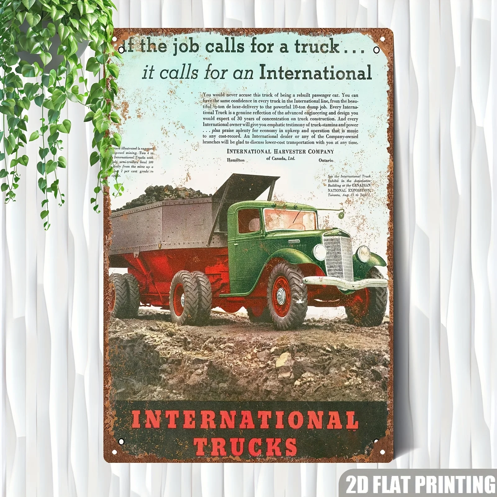 2D Flat, 1pc Vintage 1935 International Truck Metal Wall Art Sign - Rustic Iron Retro Decor with "If the Job Calls for a Truck"
