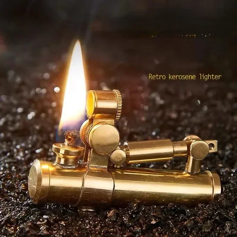 High-quality Retro Mechanical Creative One-button Automatic Ignition Brass Wind Trench Locomotive Kerosene Gasoline Lighter