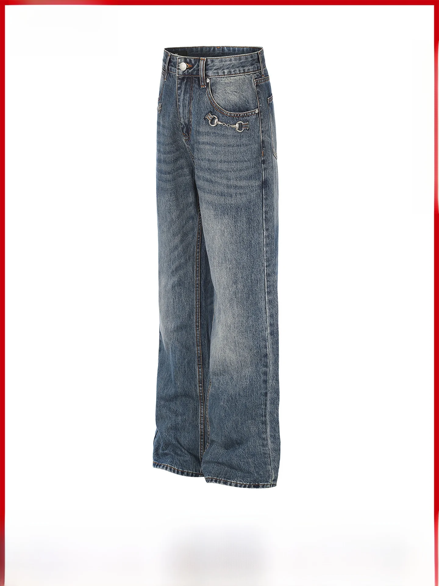 American Retro Washed  Horsebit Jeans Men's Straight Leg Casual Pants Slimming Effect Gpstudio New 2026