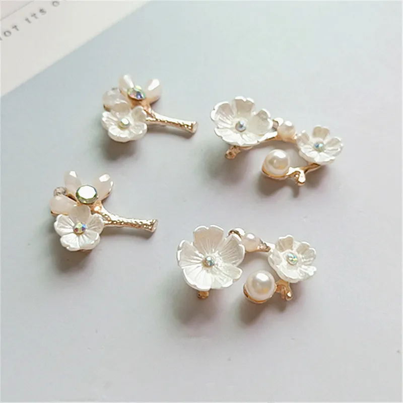 10PCS Colourful diamonds flowers with pearl flowers twigs alloy accessories DIY hair accessories bag box clothing accessories