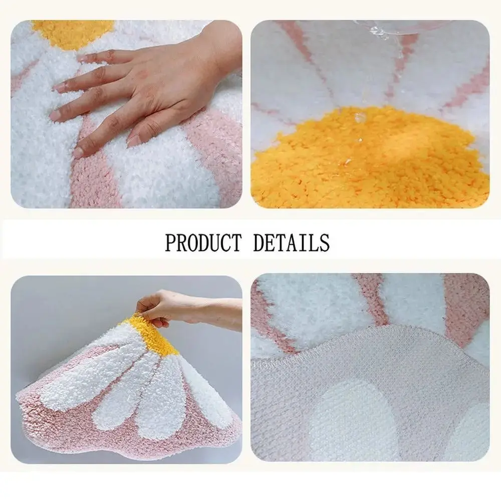 Cute Non Slip Flower Rug Flocking Tufted Daisy Bath Door Mat Washable Absorbent Baby Crawling Carpet Bedroom Living Room