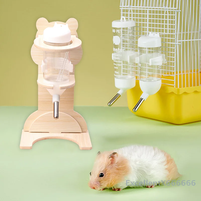 

2Pcs Set Hamster Ball Water Bottle Rack Vertical Water Bottle Solid Wood Bracket Flower Branch Mouse Water Dispenser
