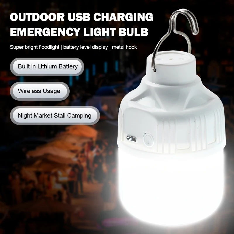 1/2/4/8pcs Camping Light USB Rechargeable LED Emergency Lamp Outdoor Portable Lanterns with Hook for BBQ Tents Battery Bulb