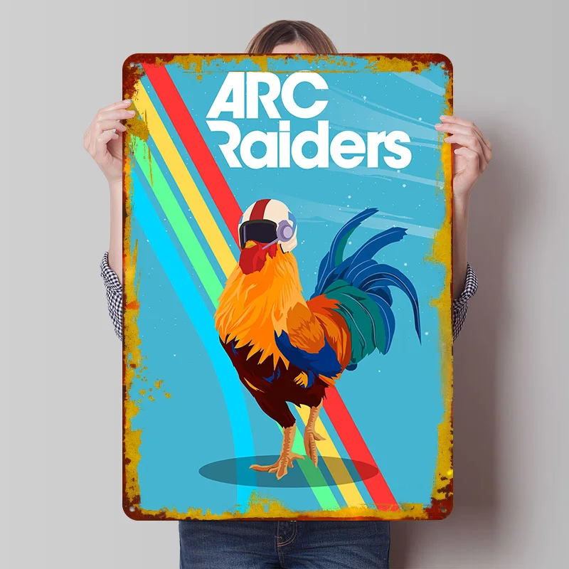 Póster Impreso de Arc Raiders Chicken Scrappy, Arte de Pared Retro Personalizado, Letreros Metálicos Vintage para Decoración del Hogar, Garaje, Cueva del Hombre