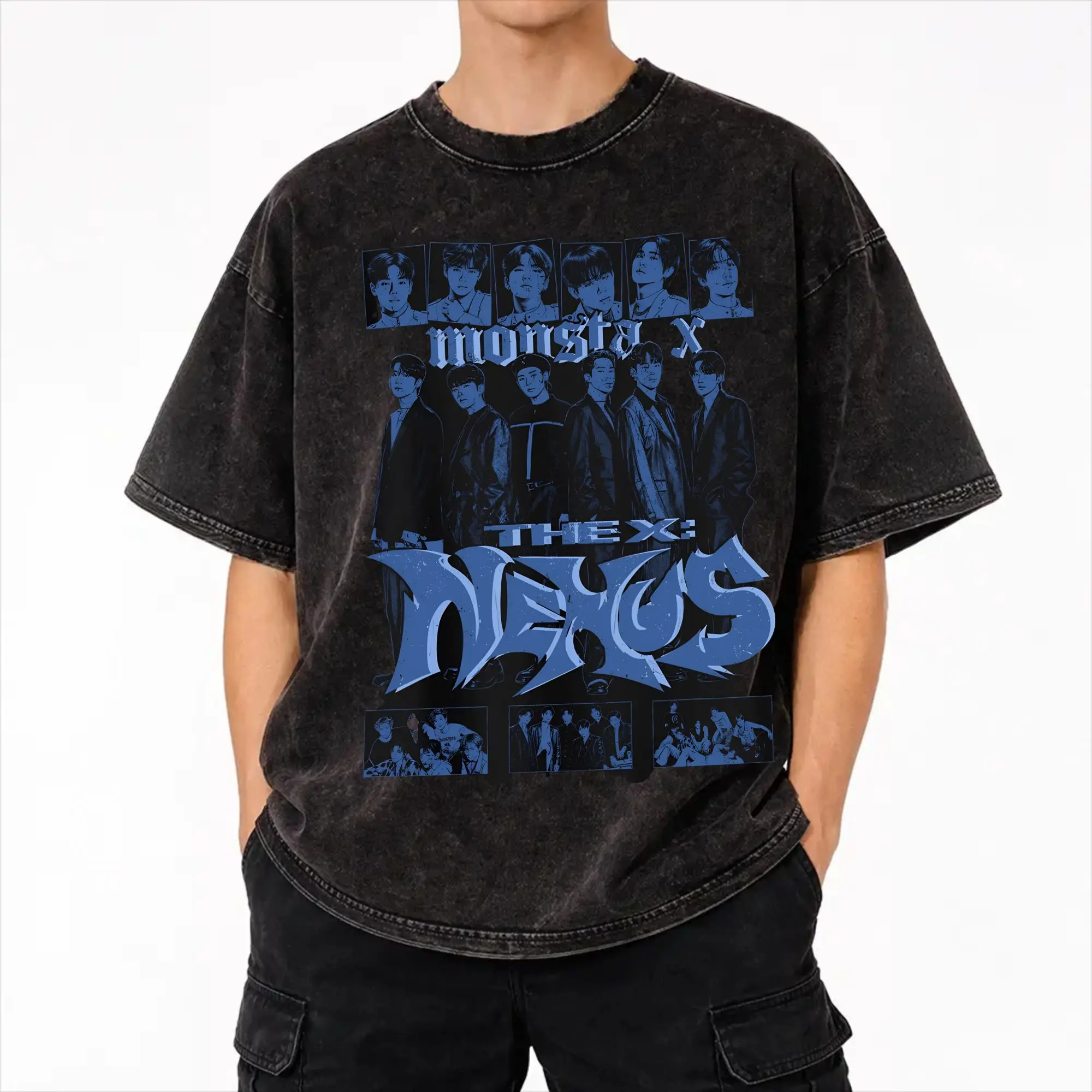 Monsta X the X Nexus North America World Tour T Shirts Hip Hop Washed Cotton Oversize T-Shirt  Novelty for Men Women Streetwear