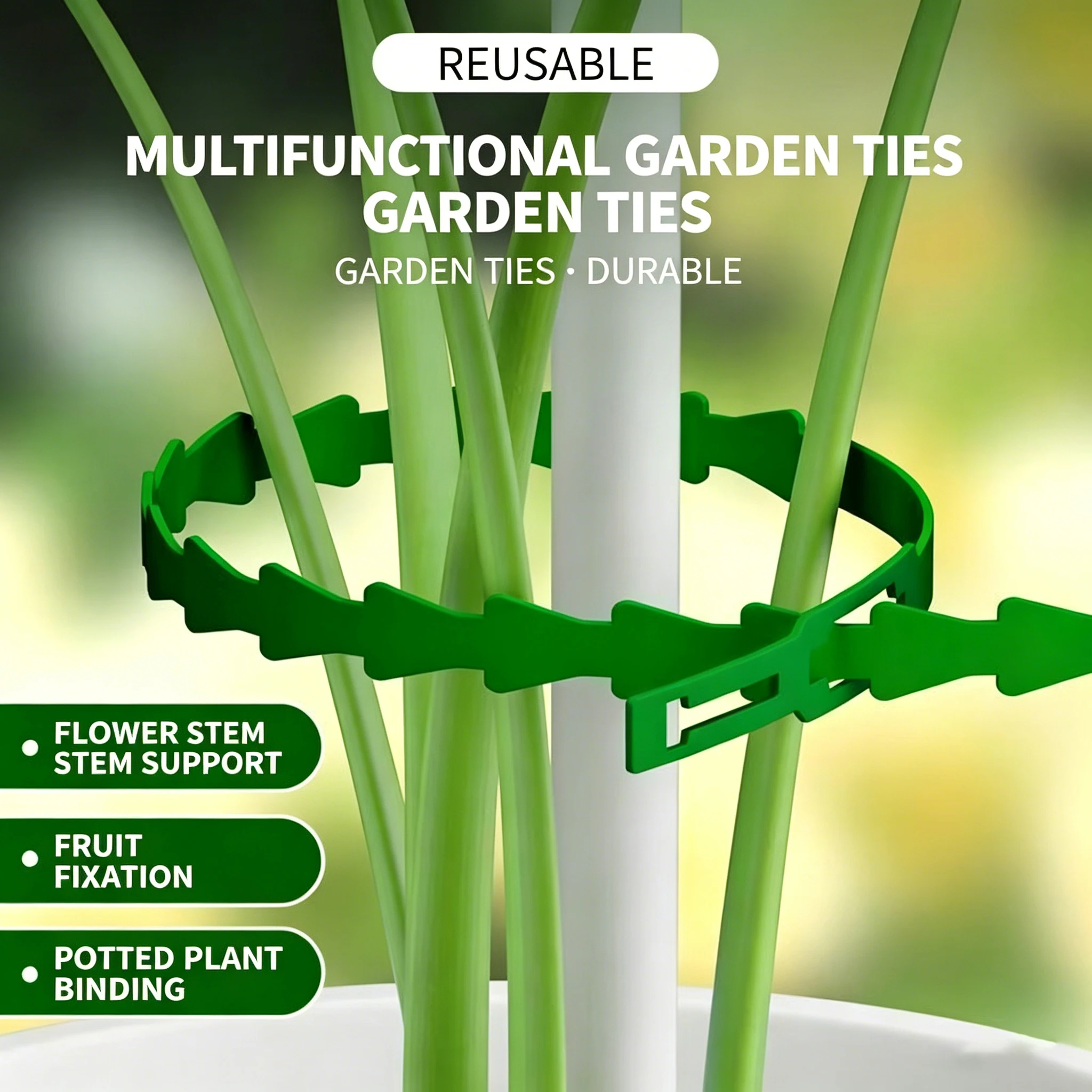 Green Reusable Plant Ties Adjustable Plastic Garden Straps for Securing Plant Stems Climbing Vines Organizing Household Cables