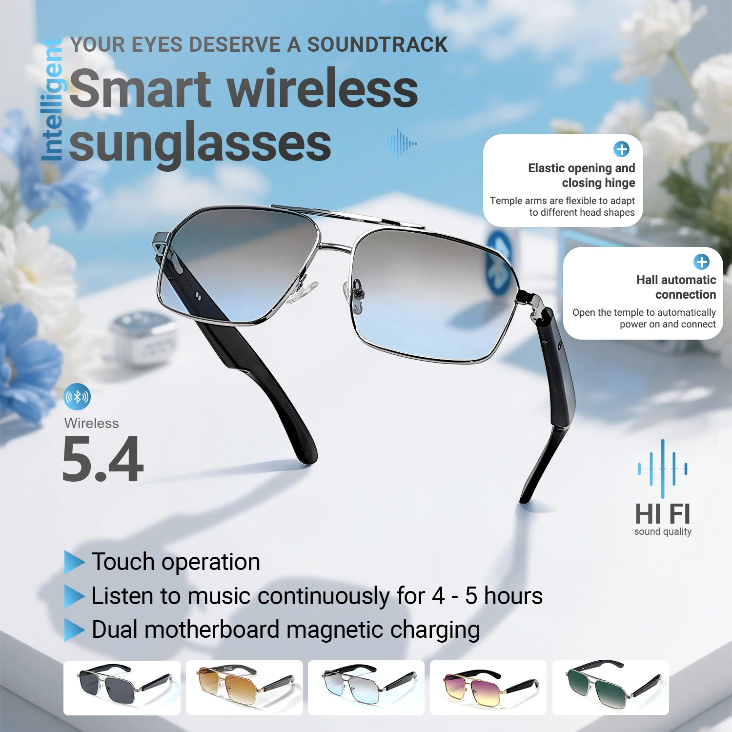

Smart Wireless AI Translation Glasses with Voice Assistant, Touch-Screen Music Playback, Beach and Outdoor Cycling
