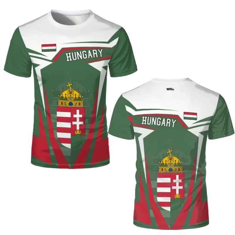 Fashion Hungary Flag Graphic Football T-Shirt for Men Hungarian National Emblem 3D Printed Jersey Loose Breathable Sports Tees