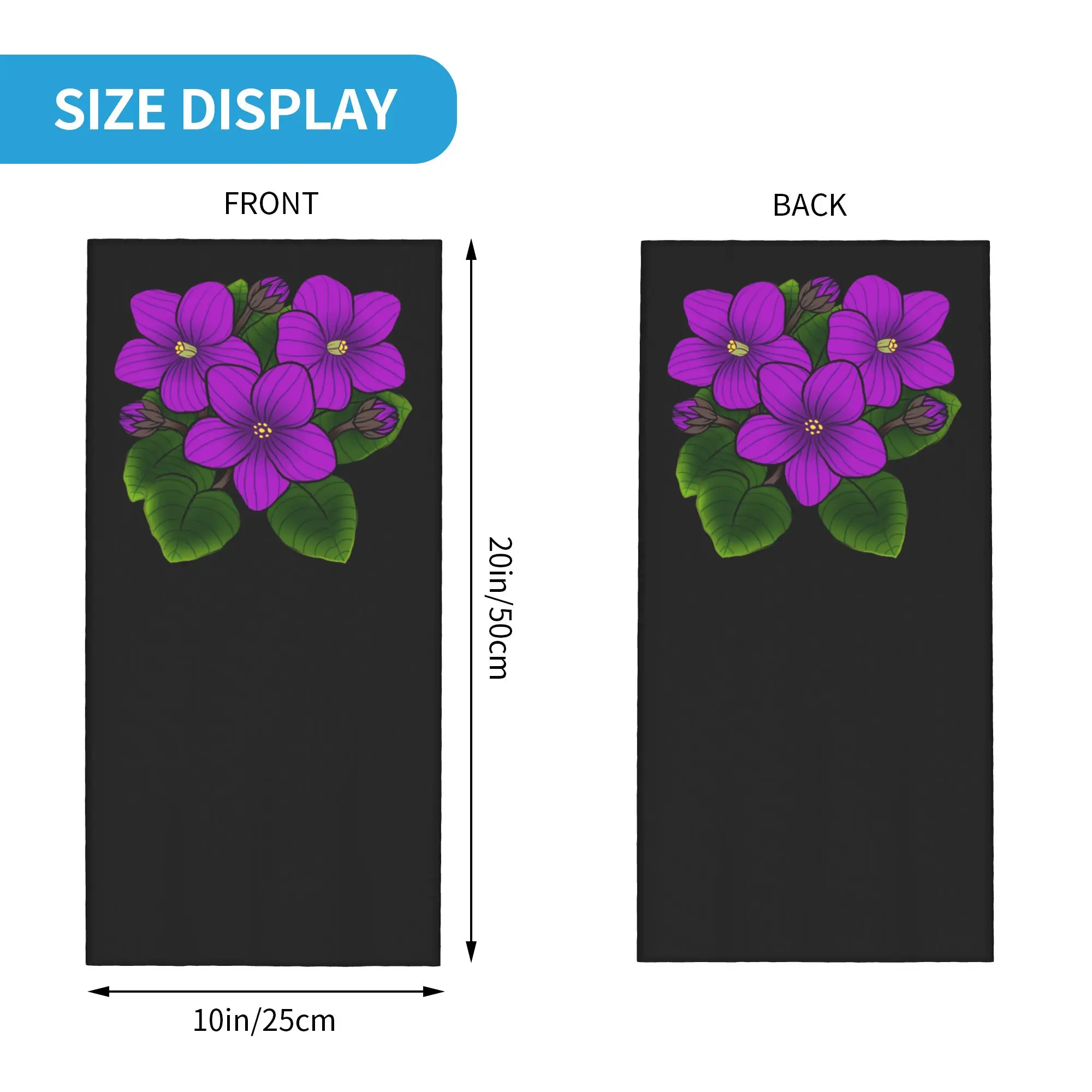 Purple African Violets in Black Bandana Neck Gaiter Printed Mask Scarf Headwear Riding for Men Women Adult Winter