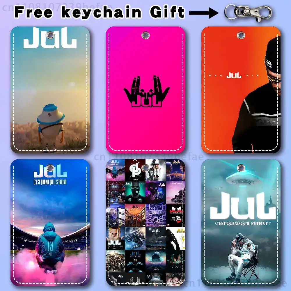 

Rapper Jul Singer Rectangle Card Case Keychain Access Card Bag Key Tag Ring Leather Card Holder Key Ring Access