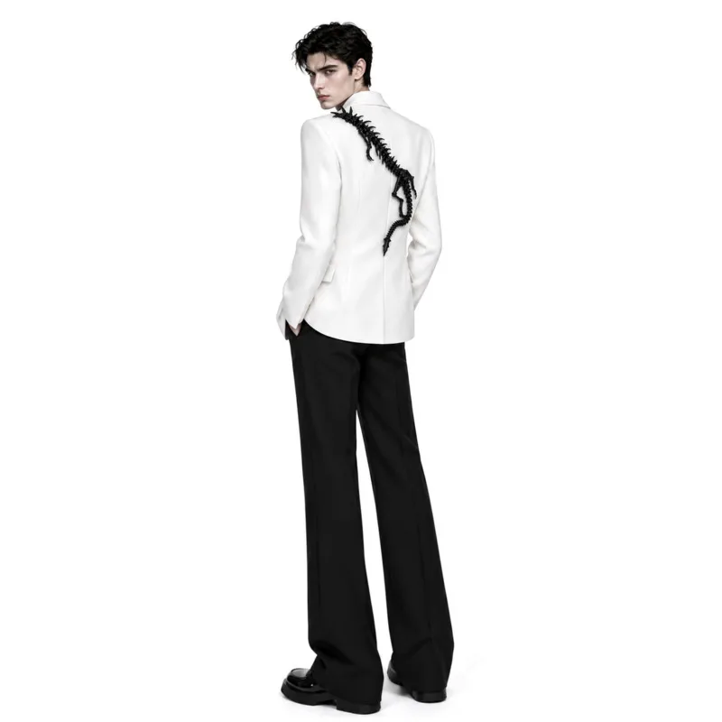 WVGA Spring Autumn New Men Wide Shoulders Narrow Waist Patchwork Trendy Blazer Niche Chic Casual Suit Pants Two-Piece Set W28243