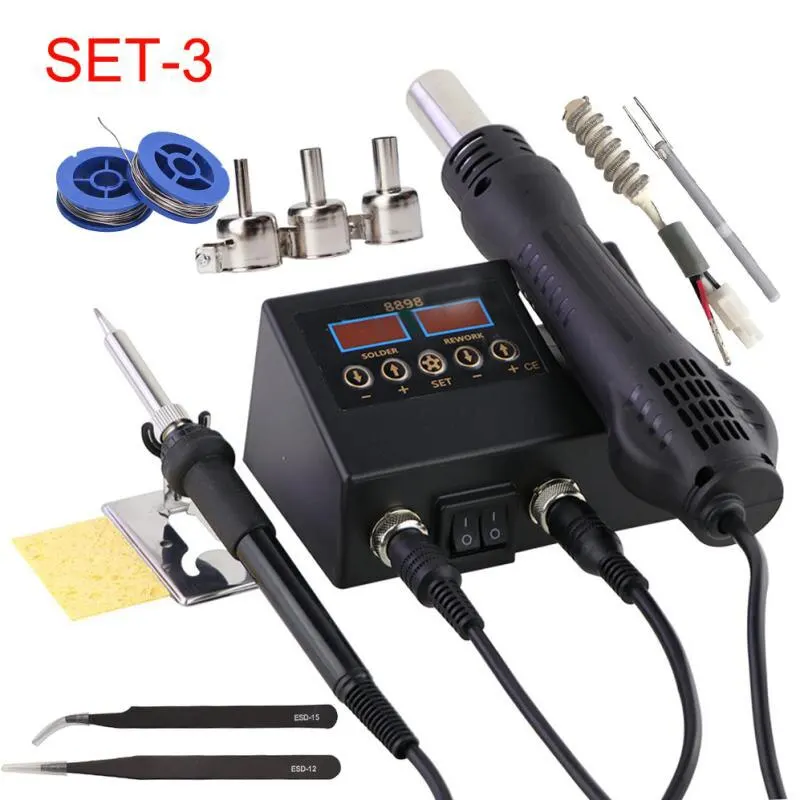 8898 Heat Gun Electric Soldering Iron Dual Digital Display 2 in 1 Welding Station Welding Maintenance Tool Combination EU Plug