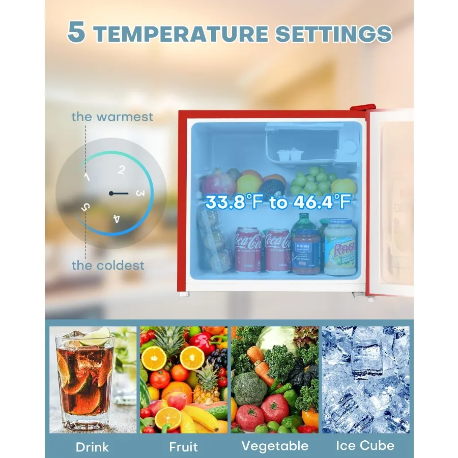 Mini frigorifero da 1,7 piedi con congelatore per dormitorio, ufficio e camera da letto: termostato regolabile, risparmio energetico, porta singola a basso rumore