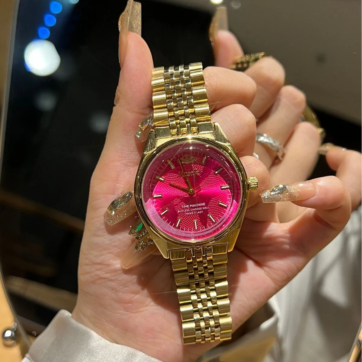 

Masafei Top quality Stylish Color dial Quartz Watches Women Luxury Gold Winding Watches Steel Strap Ladies Watches AAA Clock
