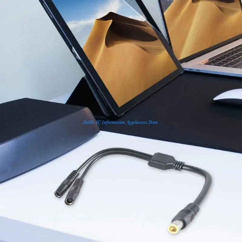 7.9x5.5mm Solar Panel Charging Wire Y Adapter Cable DC7909 1 to 2 Connectors Power Cord for Outdoor Power Solution Black