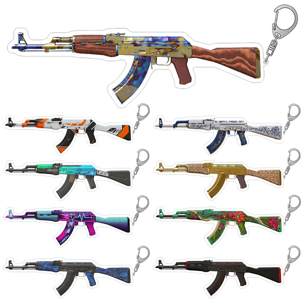 CS2 الذهاب سلاح AK47 بندقية طائرة مجموعة ليت ميوزيو الأحمر صفح Redline لائحة الصلب دلتا سلسلة مفاتيح مصنوعة من الأكريليك حقيبة قلادة أنيمي لعبة هدية