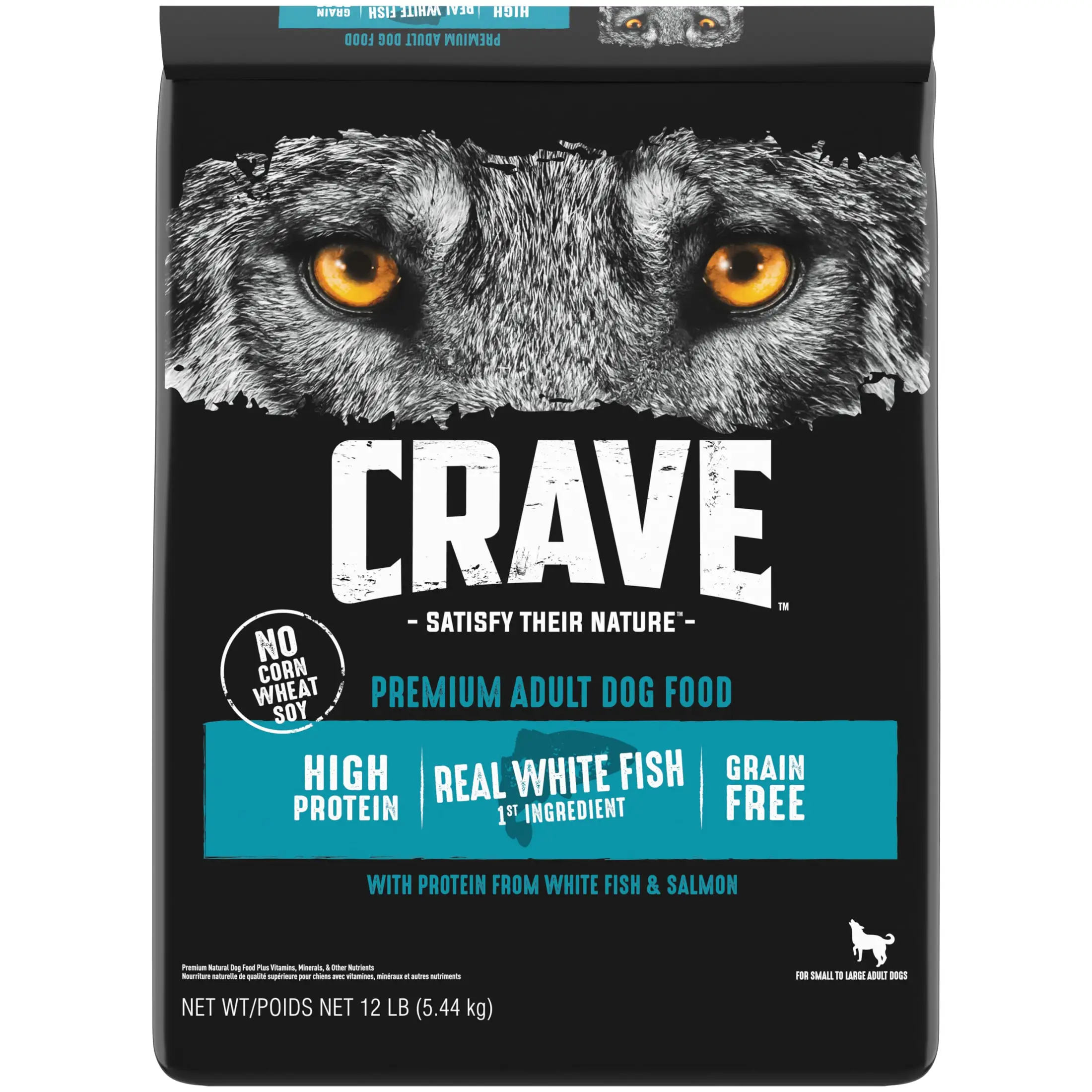 Grain Free Adult Dry Dog Food Featuring White Fish and Salmon Protein in 12 Lb Bag