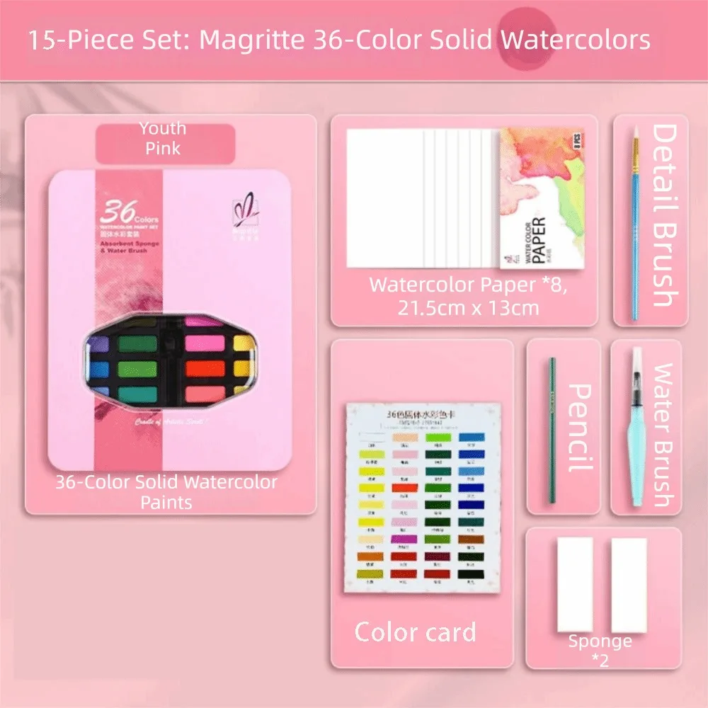 15/16Pcs 24/36/48/60/72 Colors Watercolor Paint Set Vivid Colors Washable Watercolor Pigment Set Solid Pigment with Paint Brush