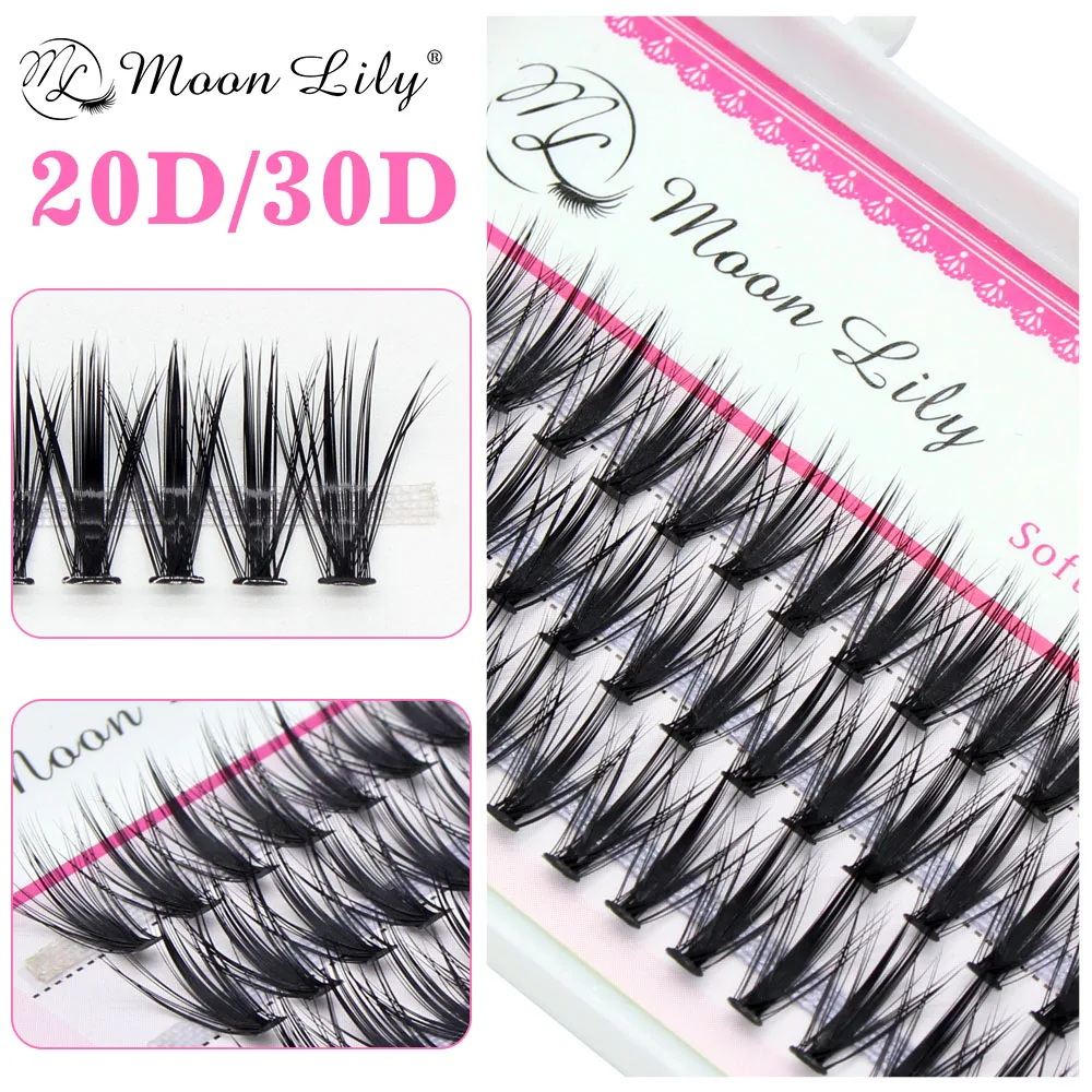 Moonlily Individual Grafting Mink EyeLashes 3D Volume Thick Bundles Makeup Fake False Black Cluster Eyelash Extensions Lashes