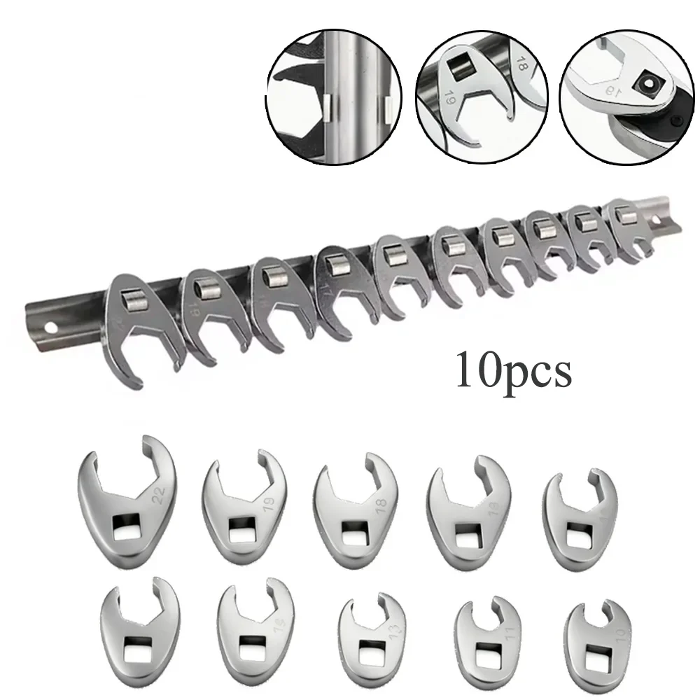 3/8in Drive Crowfoot Wrench Set 10-Piece Metric 10-22mm Open End Nut Wrench Tool Kit