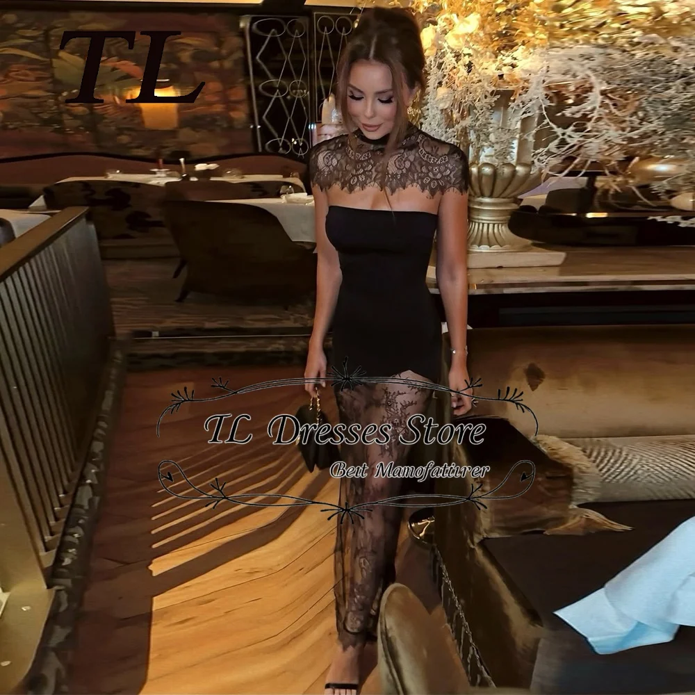 

TL Elegant Lace Printed Long Dress For Women See-Through Turtleneck Patchwork Bandeau Party Dress Female Spring Maxi Dress