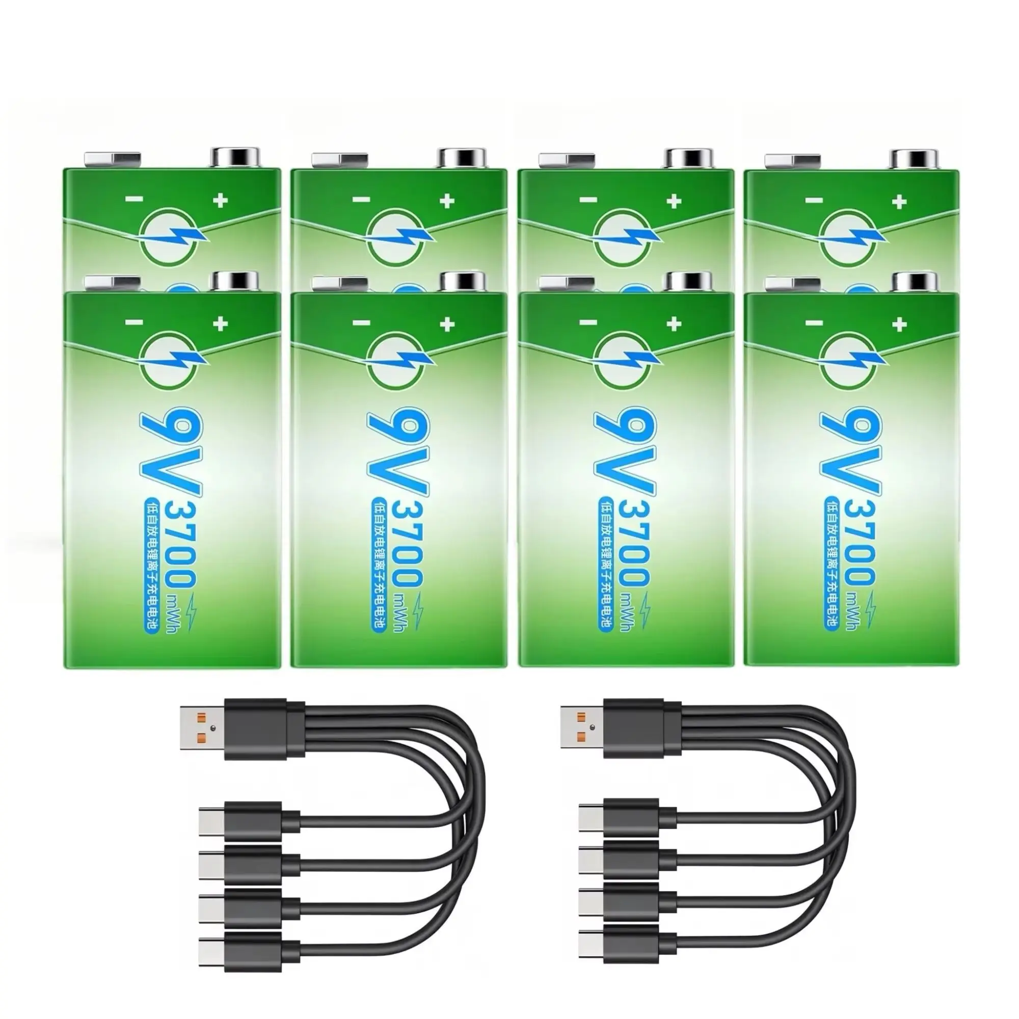 

8 шт. перезаряжаемых литиевых батарей 9В 3700 мАч 6LR61 с USB-зарядкой для мультиметров, датчиков дыма, газовых плит, промышленного оборудования