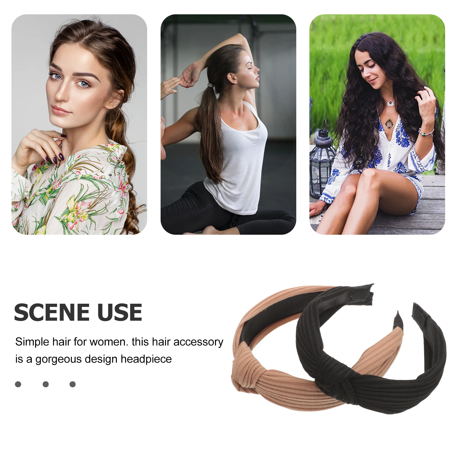 

2pcs Knotted Headbands Retro Fabric Wide Headband for Women Decorative Chunky Black Beige Fashion Accessories