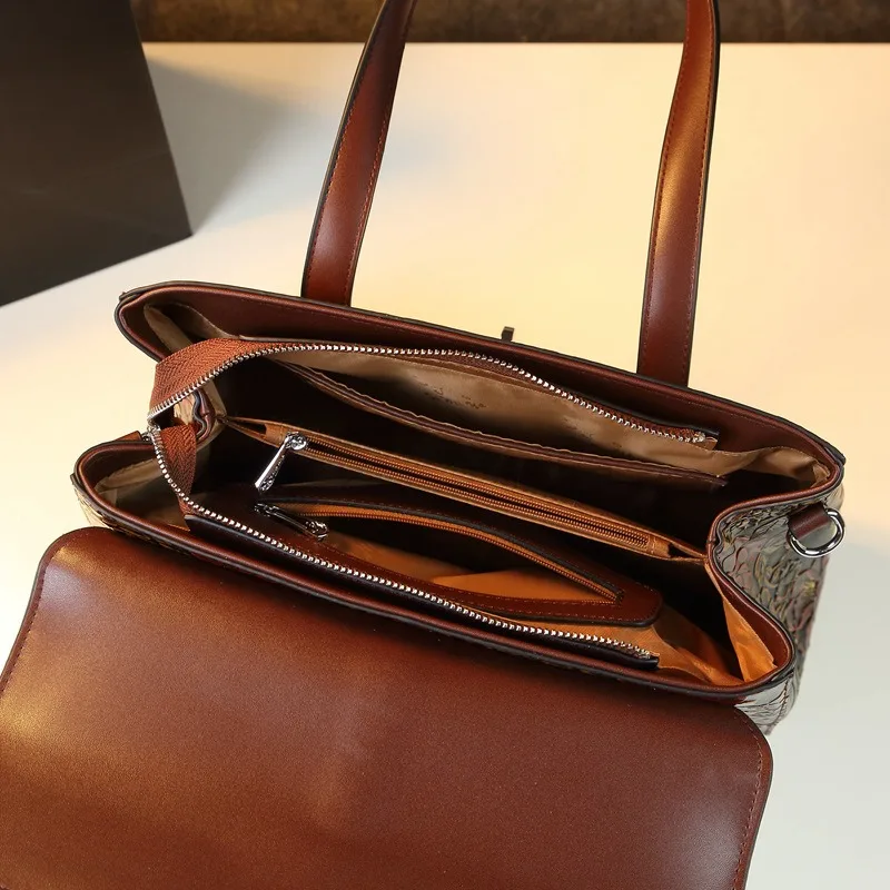 2026 New Large-Capacity Leather Vintage Embossed Shoulder Bag, Fashionable and Versatile Handbag