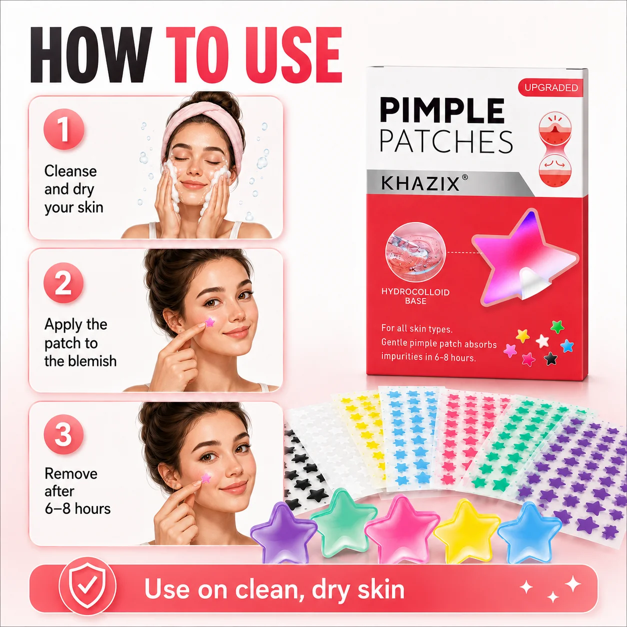 Star-Shaped Pimple Patches, 7 Color Hydrocolloid Acne Spot Covers, 125pcs, Ultra-Thin, Waterproof, Easy to Use
