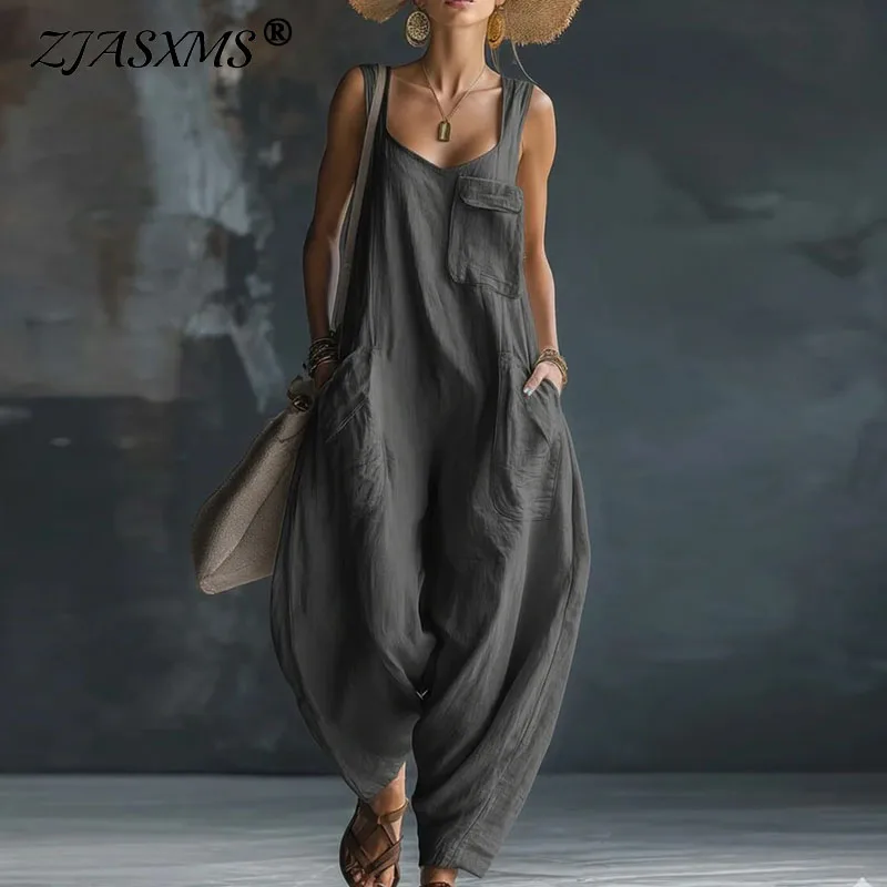 

Women's Jumpsuits and Rompers 2026 Spring Sexy Square Collar Backless Chic Playsuit Summer Sleeveless Wide Leg Trousers Overalls