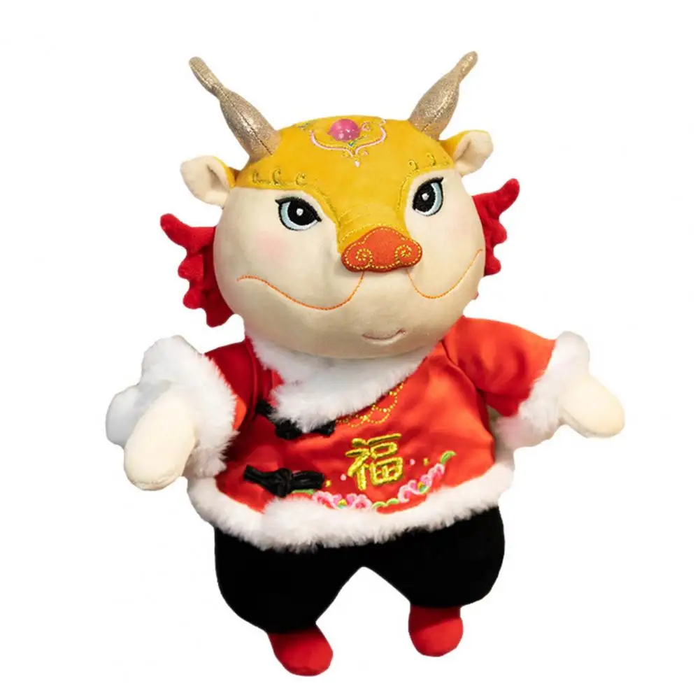 Three-dimensional Facial Expression Plush 2024 Chinese New Year Dragon Plush Doll Traditional Costume Stuffed Mascot for Home