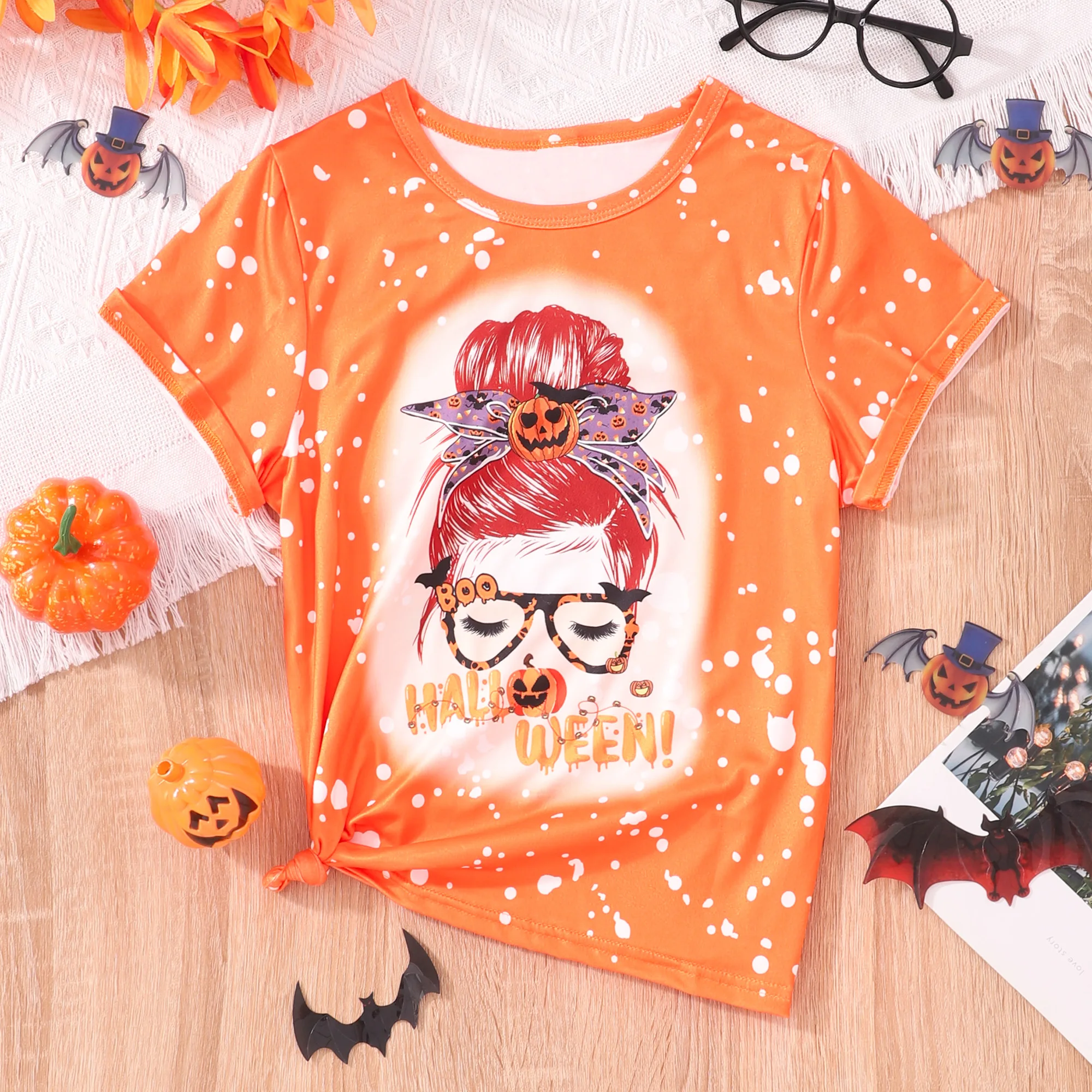 Summer Fashion Casual Clothing Children's Wear Round Neck Short Sleeve Halloween Girls' Printed T-shirt Girls' Top